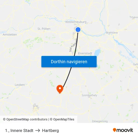 1., Innere Stadt to Hartberg map