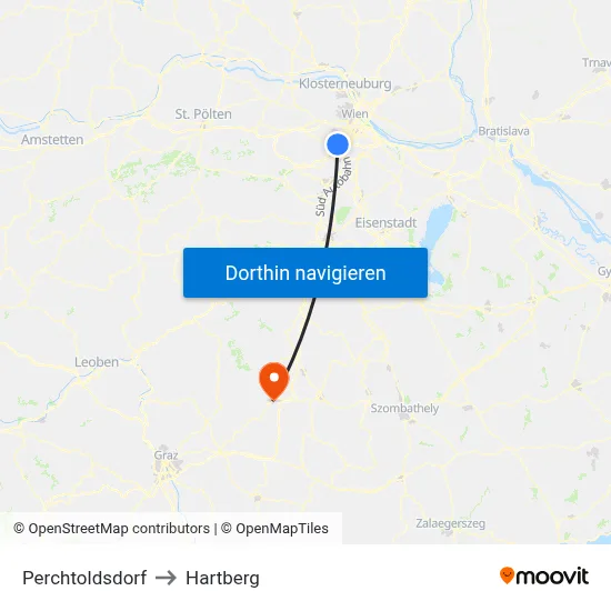 Perchtoldsdorf to Hartberg map