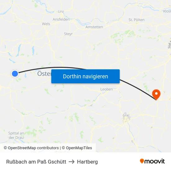 Rußbach am Paß Gschütt to Hartberg map
