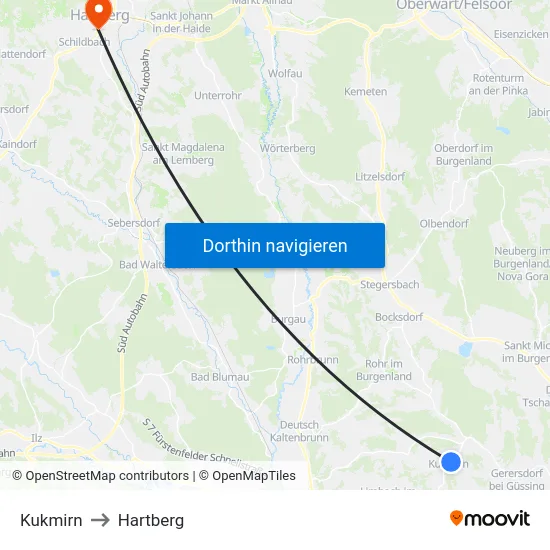 Kukmirn to Hartberg map