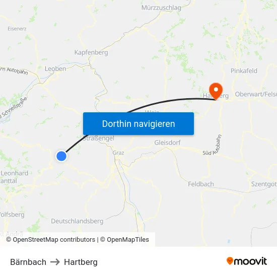 Bärnbach to Hartberg map