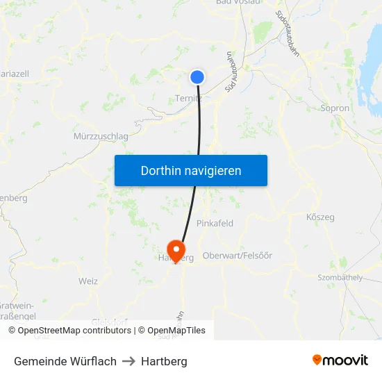 Gemeinde Würflach to Hartberg map