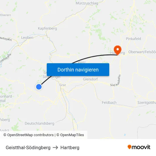 Geistthal-Södingberg to Hartberg map