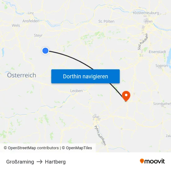 Großraming to Hartberg map