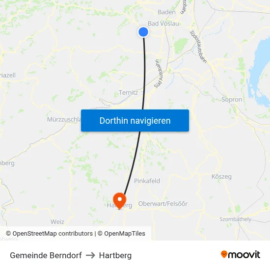 Gemeinde Berndorf to Hartberg map