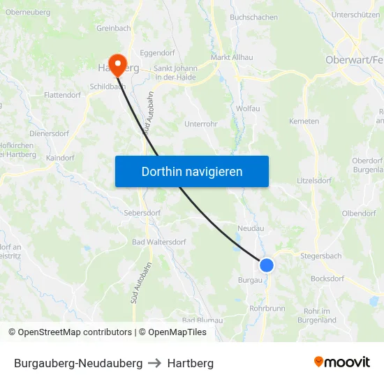 Burgauberg-Neudauberg to Hartberg map