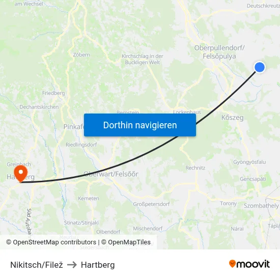Nikitsch/Filež to Hartberg map