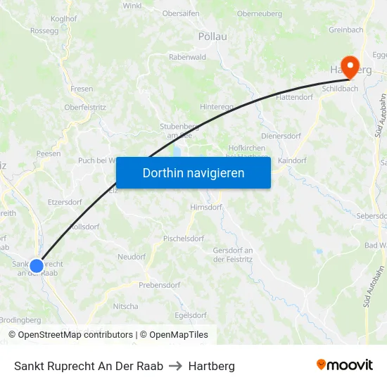 Sankt Ruprecht An Der Raab to Hartberg map