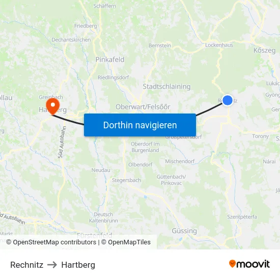 Rechnitz to Hartberg map