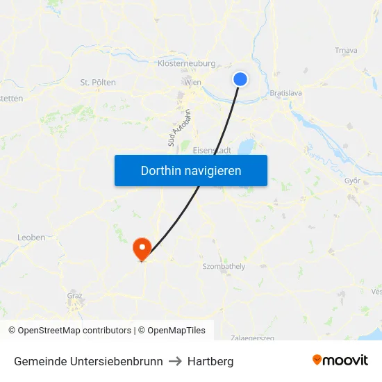 Gemeinde Untersiebenbrunn to Hartberg map