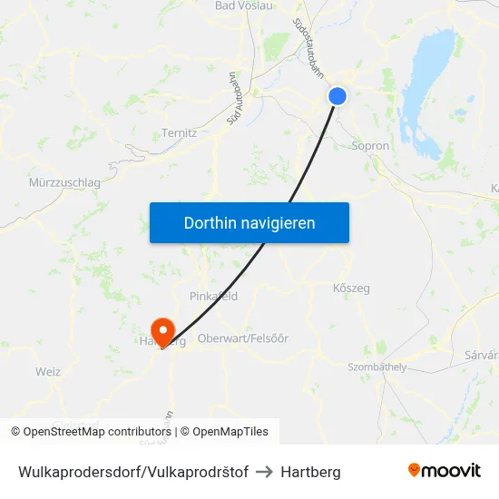 Wulkaprodersdorf/Vulkaprodrštof to Hartberg map