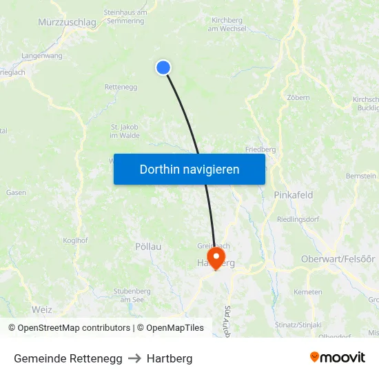 Gemeinde Rettenegg to Hartberg map