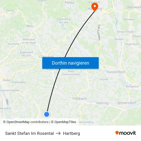 Sankt Stefan Im Rosental to Hartberg map