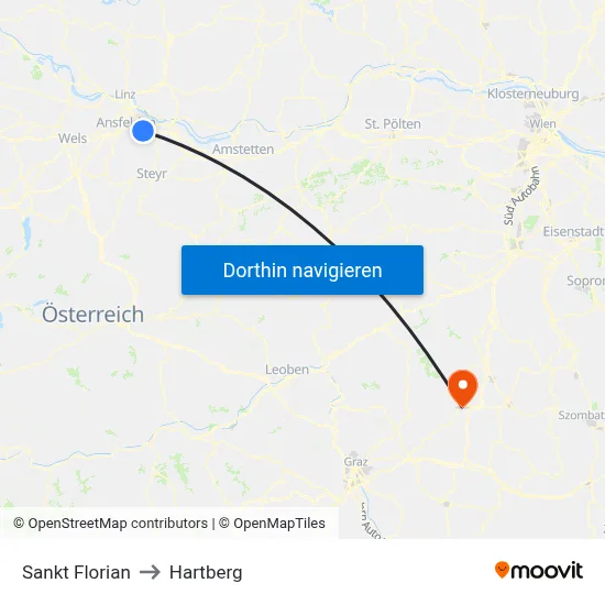 Sankt Florian to Hartberg map