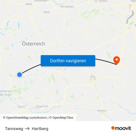 Tamsweg to Hartberg map