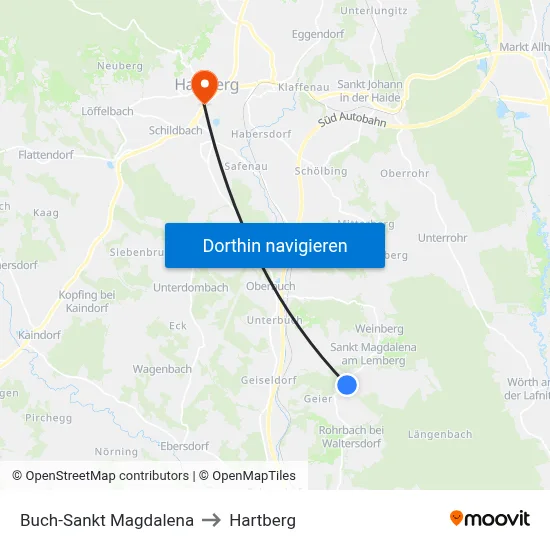 Buch-Sankt Magdalena to Hartberg map