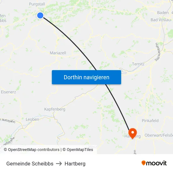 Gemeinde Scheibbs to Hartberg map