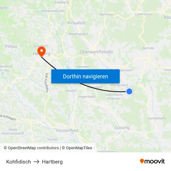 Kohfidisch to Hartberg map