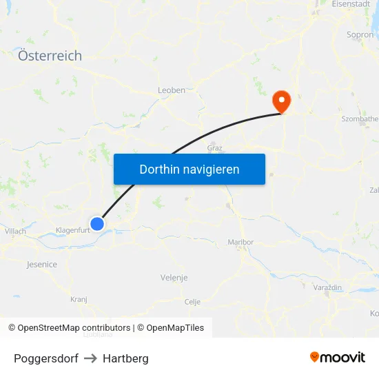 Poggersdorf to Hartberg map