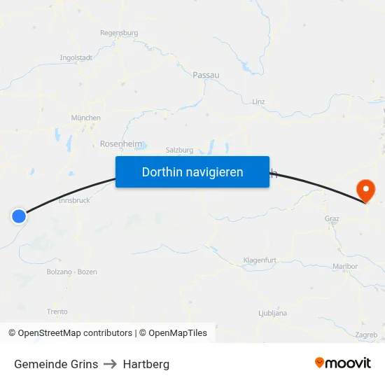 Gemeinde Grins to Hartberg map