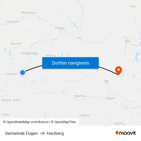 Gemeinde Fügen to Hartberg map