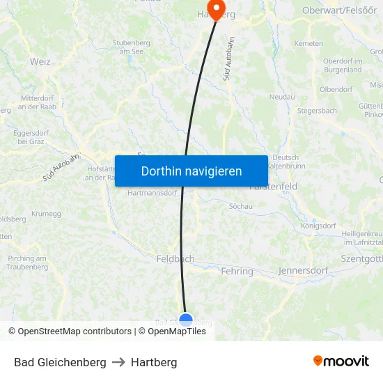 Bad Gleichenberg to Hartberg map