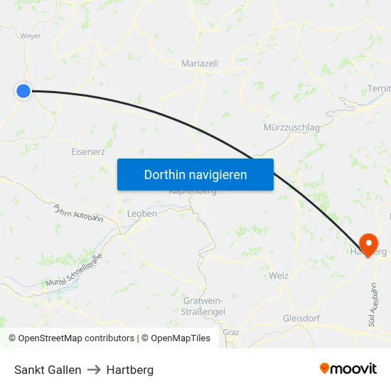 Sankt Gallen to Hartberg map