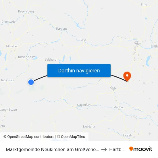 Marktgemeinde Neukirchen am Großvenediger to Hartberg map