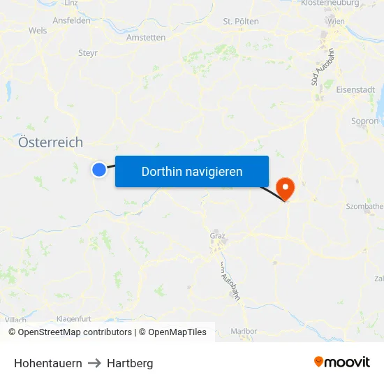 Hohentauern to Hartberg map