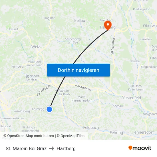 St. Marein Bei Graz to Hartberg map