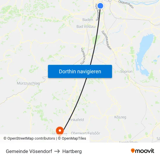 Gemeinde Vösendorf to Hartberg map