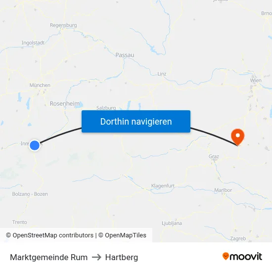 Marktgemeinde Rum to Hartberg map