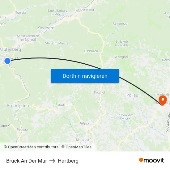 Bruck An Der Mur to Hartberg map