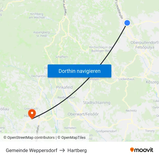 Gemeinde Weppersdorf to Hartberg map