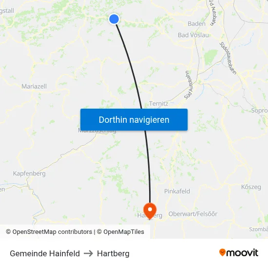 Gemeinde Hainfeld to Hartberg map