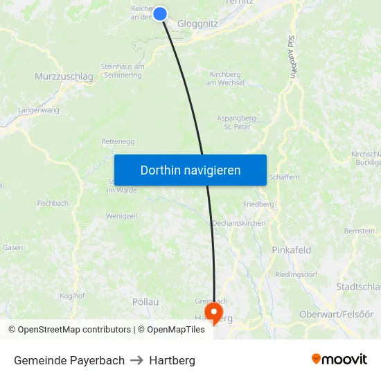 Gemeinde Payerbach to Hartberg map
