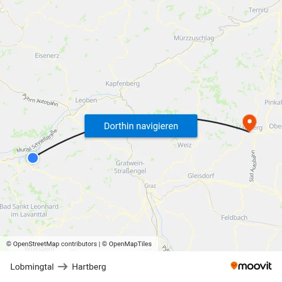 Lobmingtal to Hartberg map