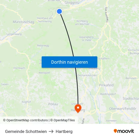 Gemeinde Schottwien to Hartberg map