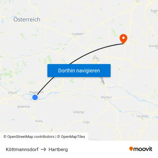 Köttmannsdorf to Hartberg map