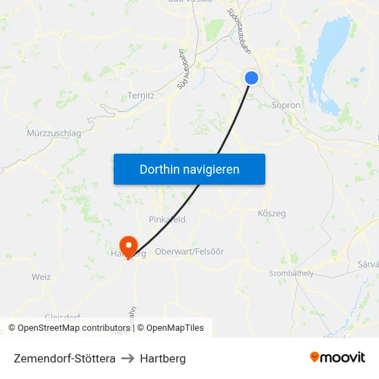 Zemendorf-Stöttera to Hartberg map