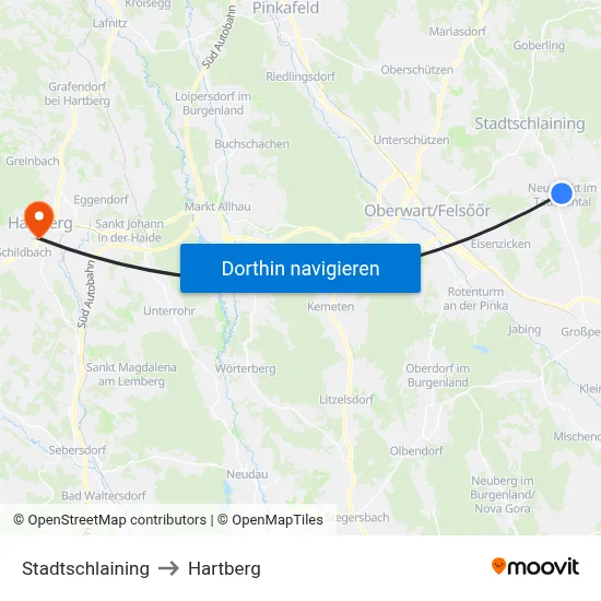 Stadtschlaining to Hartberg map