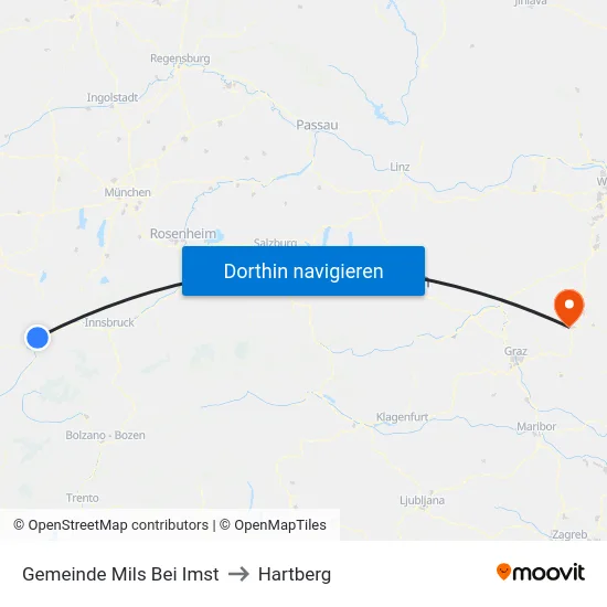 Gemeinde Mils Bei Imst to Hartberg map