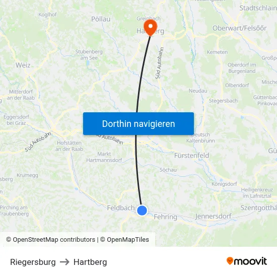 Riegersburg to Hartberg map