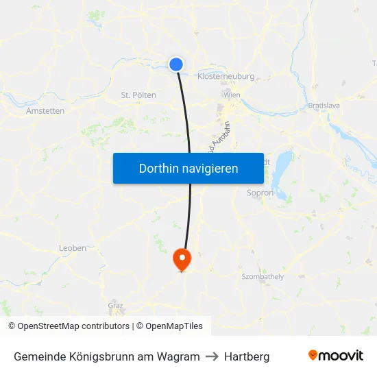 Gemeinde Königsbrunn am Wagram to Hartberg map
