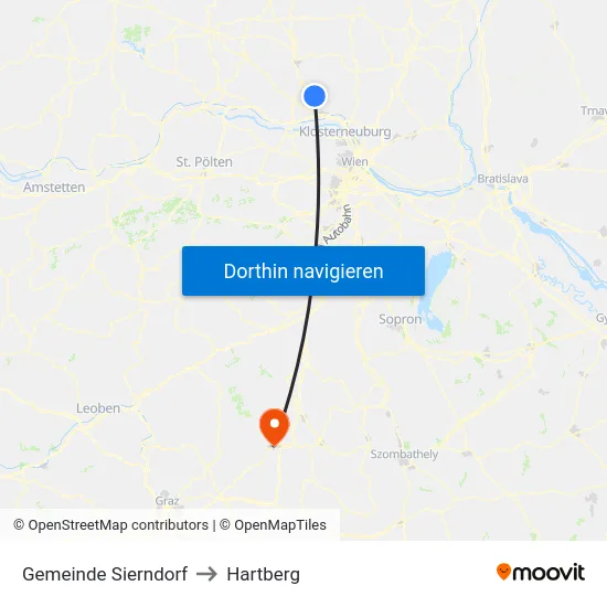 Gemeinde Sierndorf to Hartberg map