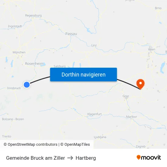 Gemeinde Bruck am Ziller to Hartberg map