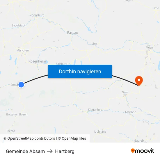 Gemeinde Absam to Hartberg map