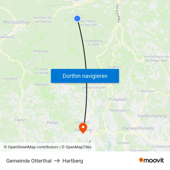 Gemeinde Otterthal to Hartberg map