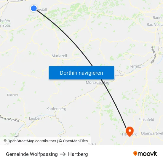 Gemeinde Wolfpassing to Hartberg map