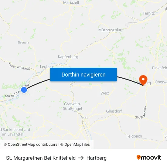 St. Margarethen Bei Knittelfeld to Hartberg map